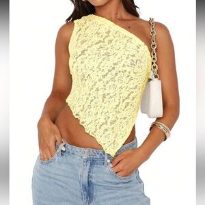 Yellow Lace One-Shoulder Top